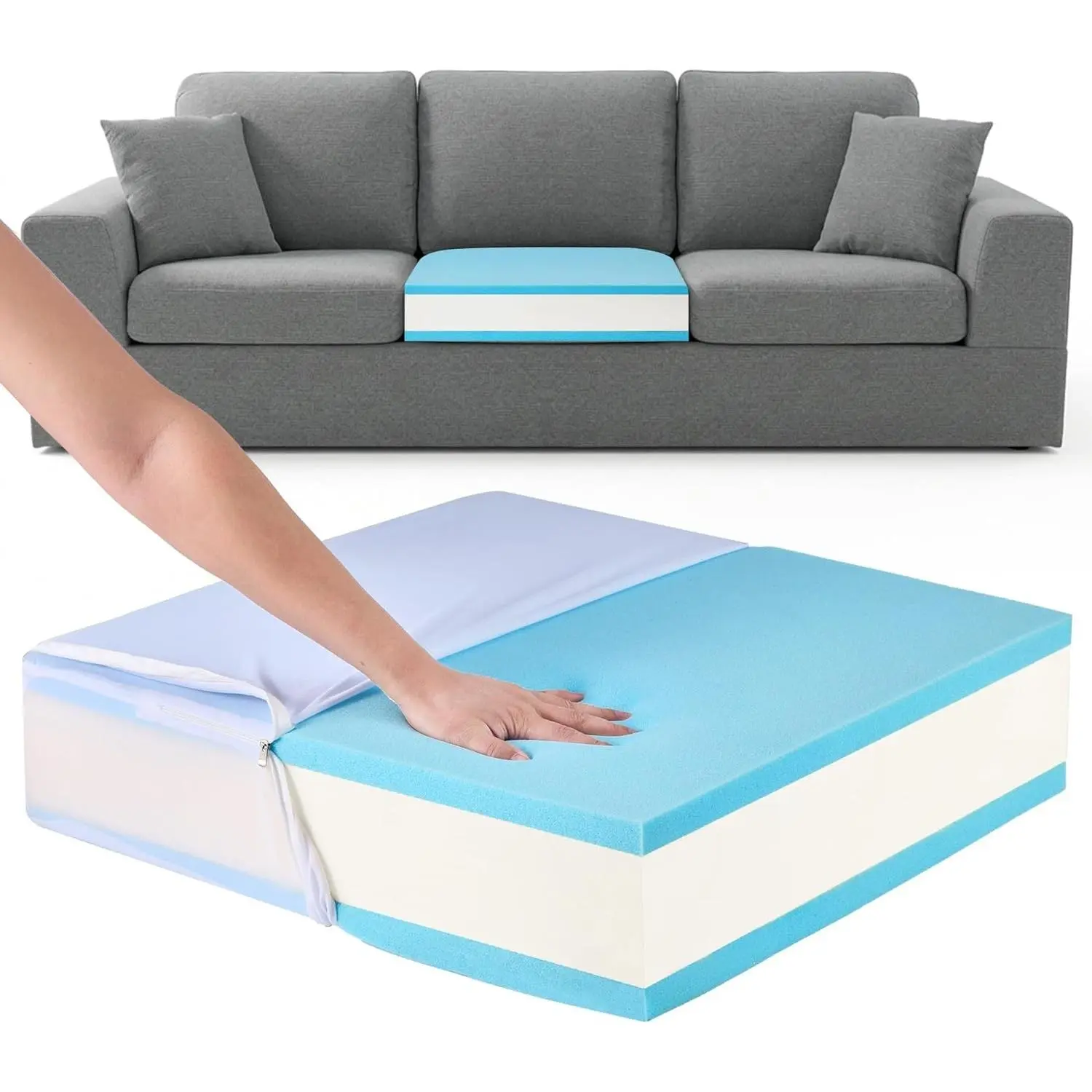 Couch Cushion Replacement 3 Layer Thickened 24"x24"x6" | High Density Sofa Cushions Replacement Wrapped with Memory Foam, Medium Firm Couch Cushion Inserts with Removable Cover