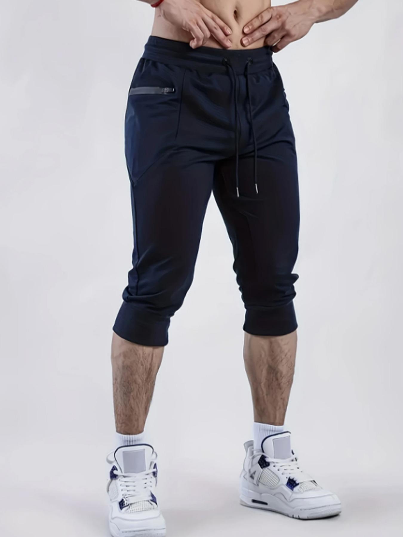 Men's Solid Color Capri Jogger Pants, Casual Comfy Breathable Pants for Gym Workout Running, Men's Bottoms for Daily Wear, Casual Comfy Joggers, Jogger Sweatpants