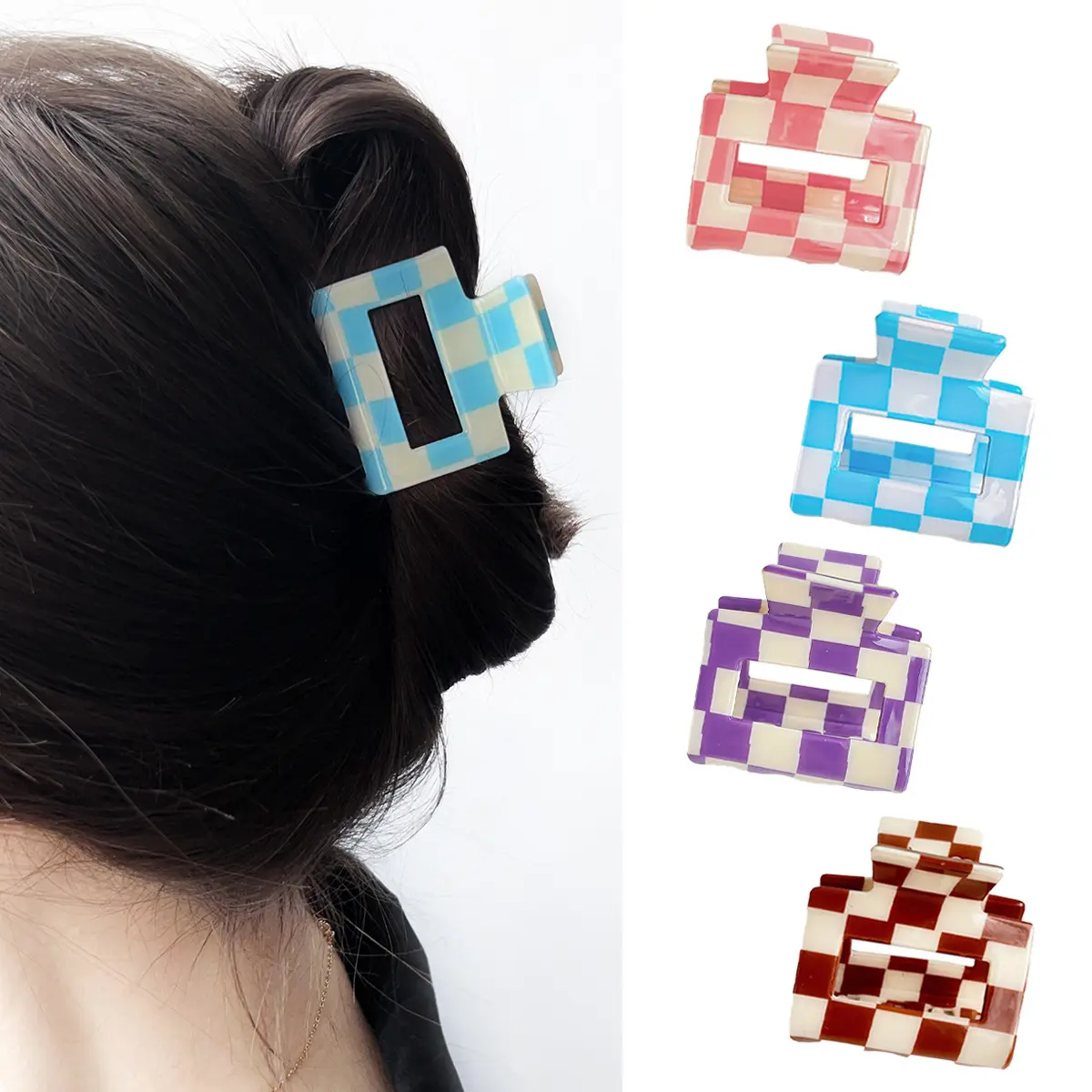 Minimalist Plaid Mini Hair Claws for Women - Casual Versatile Hair Clips Set, Suitable for Thick Hair Styling