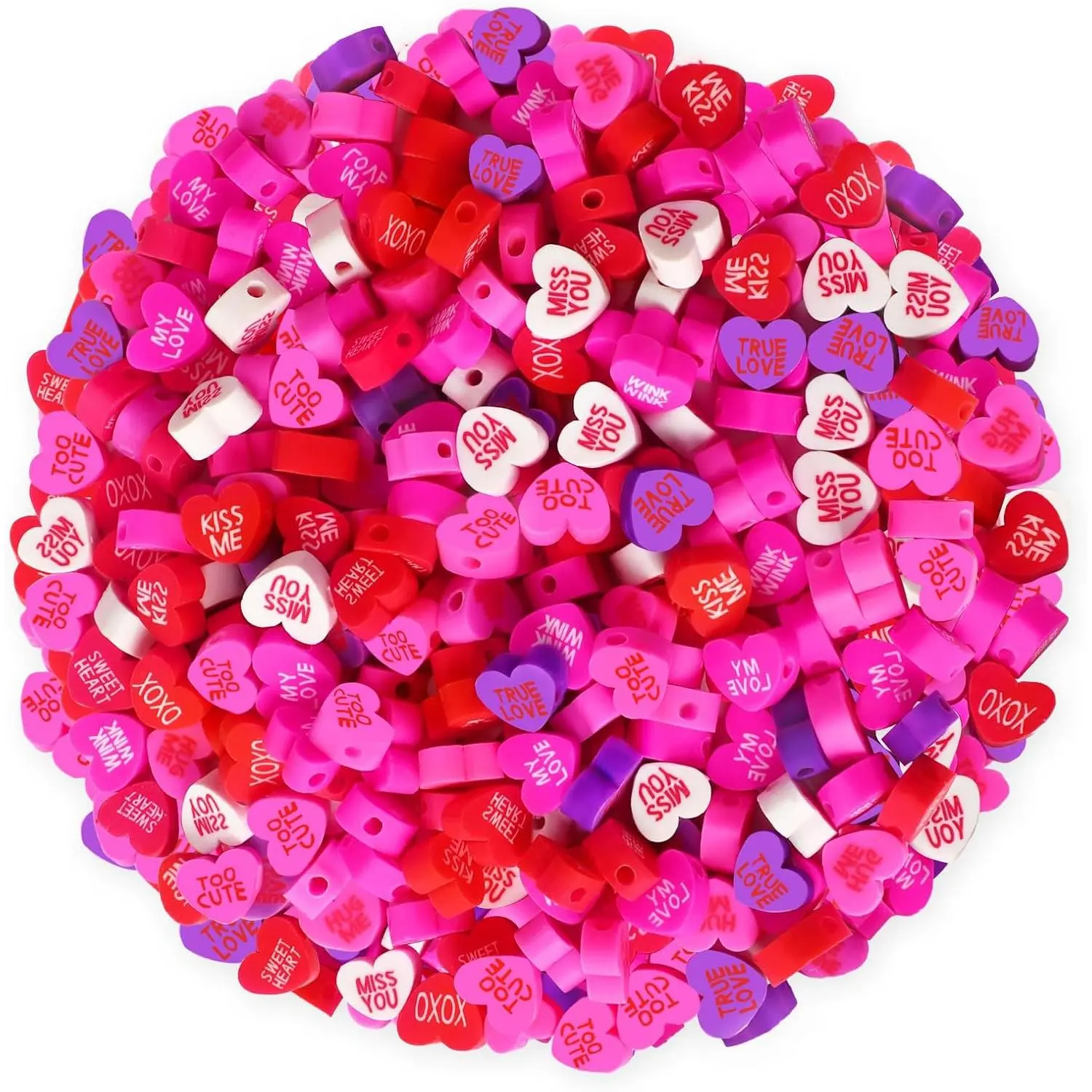 300 count Conversation Heart Beads,Valentine's Day Polymer Clay Beads for  Making Bracelet Necklace Making Earrings