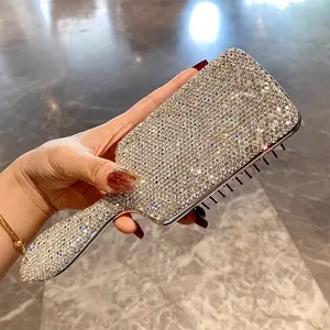 High-End 1pc Long Handle Cushion Comb, Sparkling Artificial Diamonds, Home Use Smooth Hair Comb, Creative Anti-Tangle Hair Massager Comb