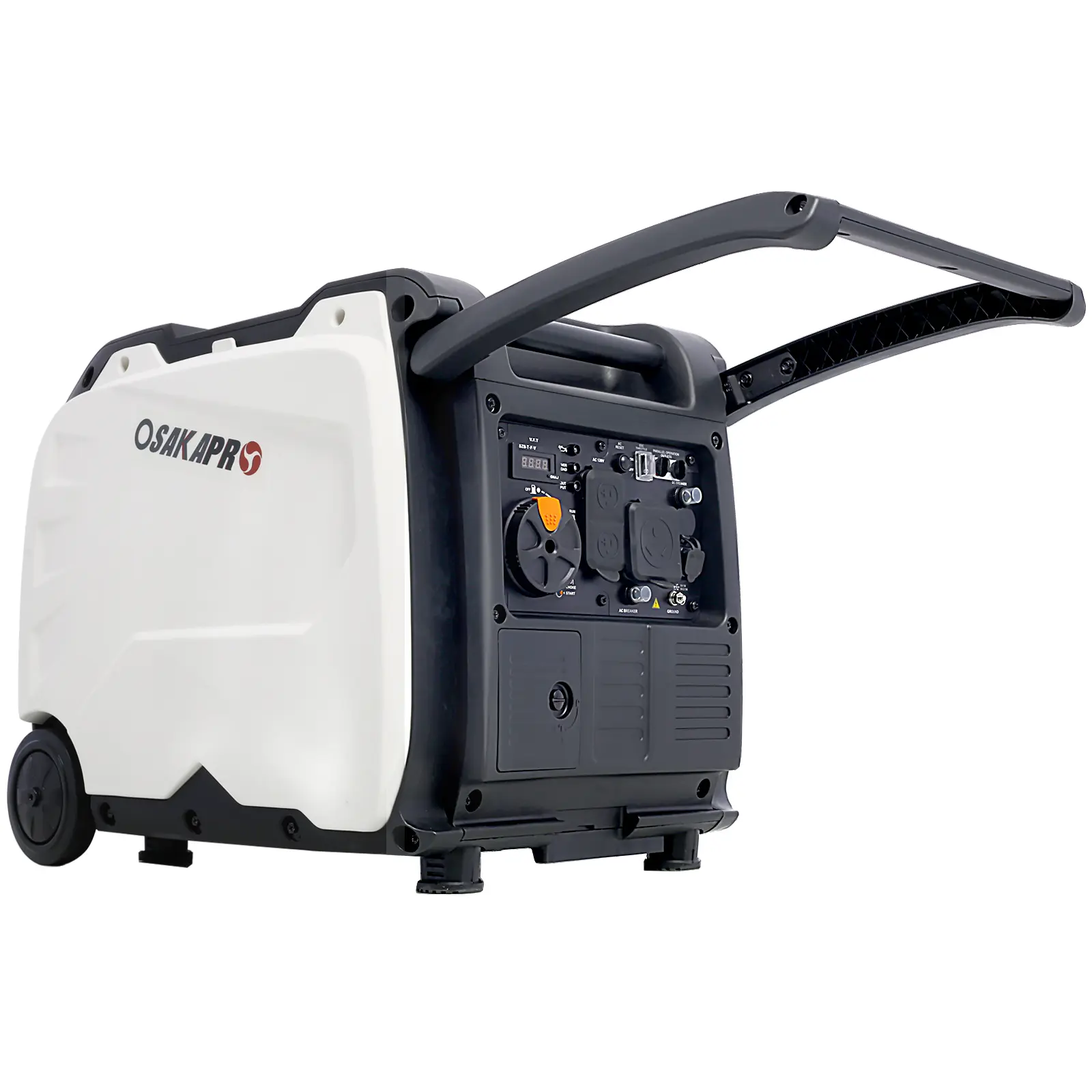 Nokaa Portable Inverter Generator 4500W Starting 3400W Running, 212cc 4-Stroke OHV Engine, Electric Start, Pure Sine Wave, 58dB Quiet, RV Ready, Dual 120V 20A Outlets, USB, Foldable Handle with Wheels, Gray, for Camping, Home Backup, Tailgating