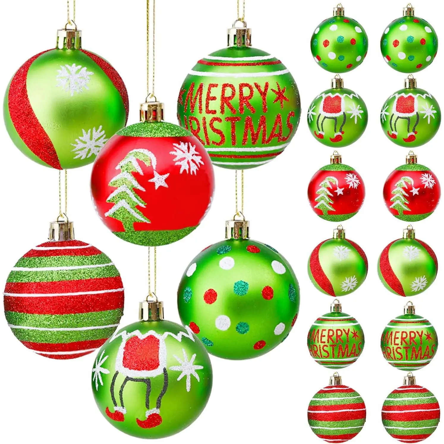 12-Count 2.4 in Shiny Lightweight Plastic Christmas Ball Ornaments with Hooks, Snowflake & Polka Dot Festive Tree Decoration Pendants for Home Xmas Decor, Polka Dots