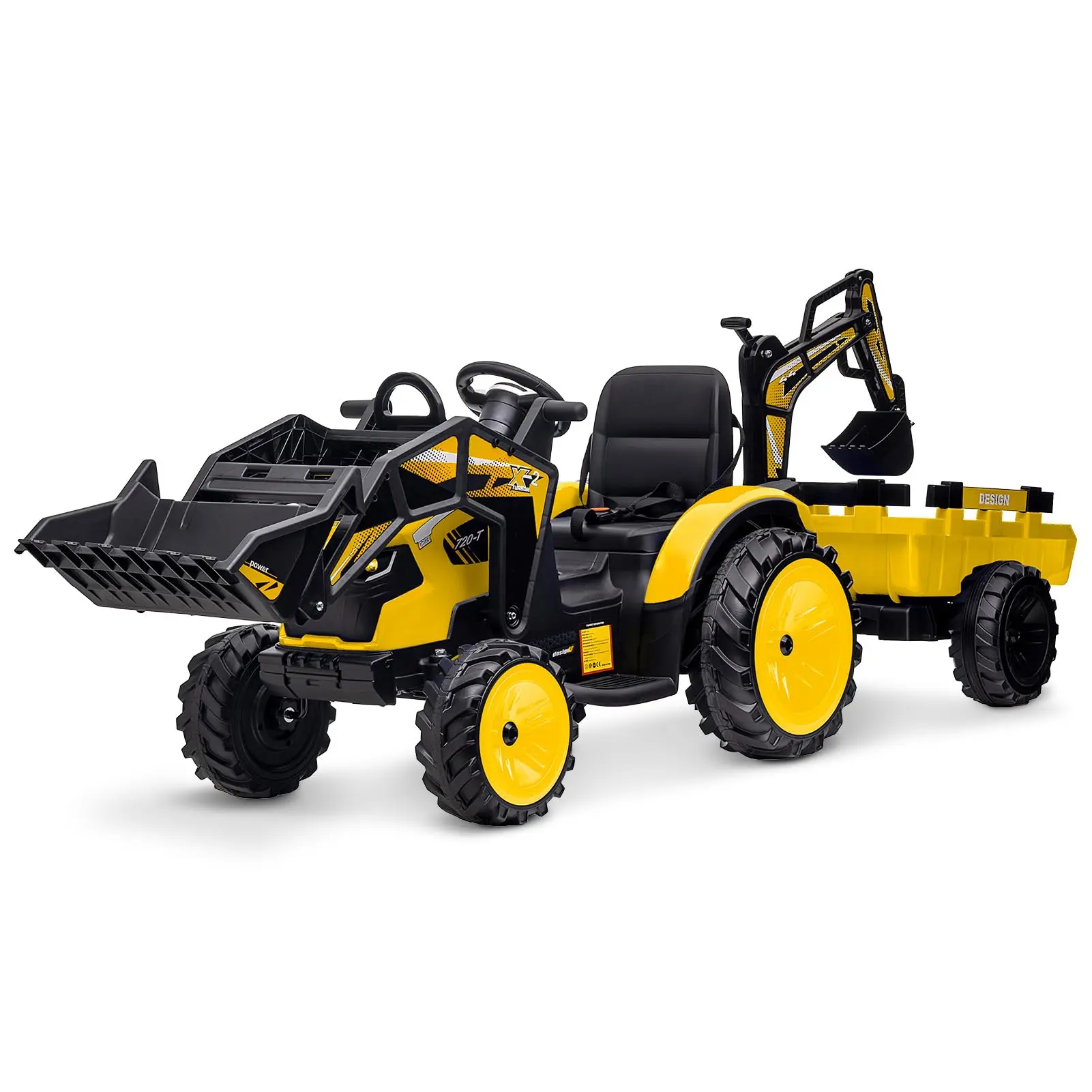3 in 1 Kids 24V Ride on Tractor with Excavator & Bulldozer Functions,Electric Vehicle w/Trailer, Digger, Shovel Bucket, Remote Control, EVA Tires, LED Lights, Music & USB, Battery Powered Ride on Car Toy, Orange
