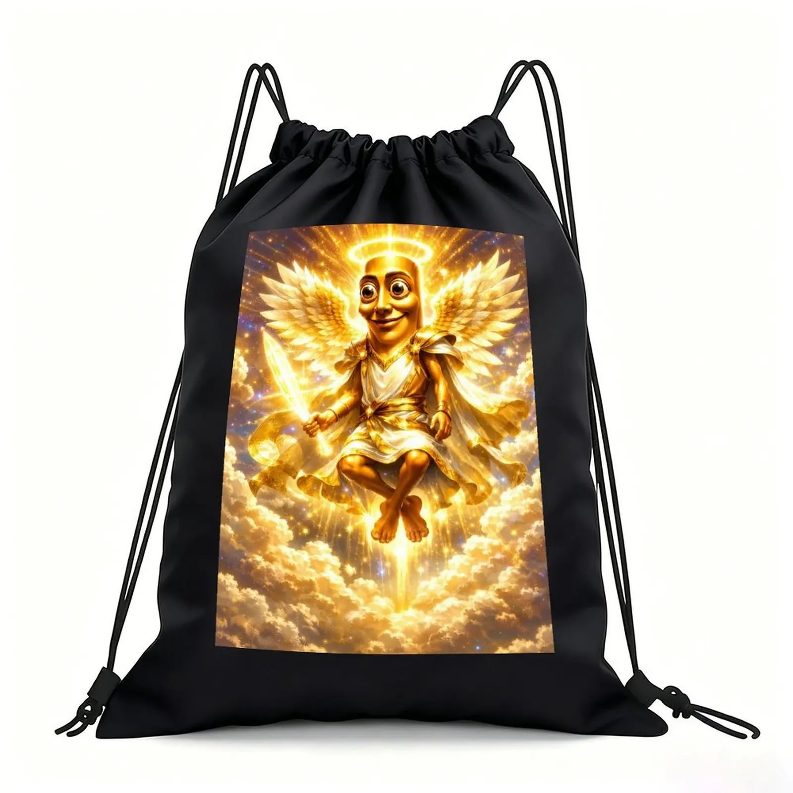 Portable Drawstring Sack Bag with Custom Graphic Print, Waterproof Polyester String Backpack for Gym Workout Swimming Hiking