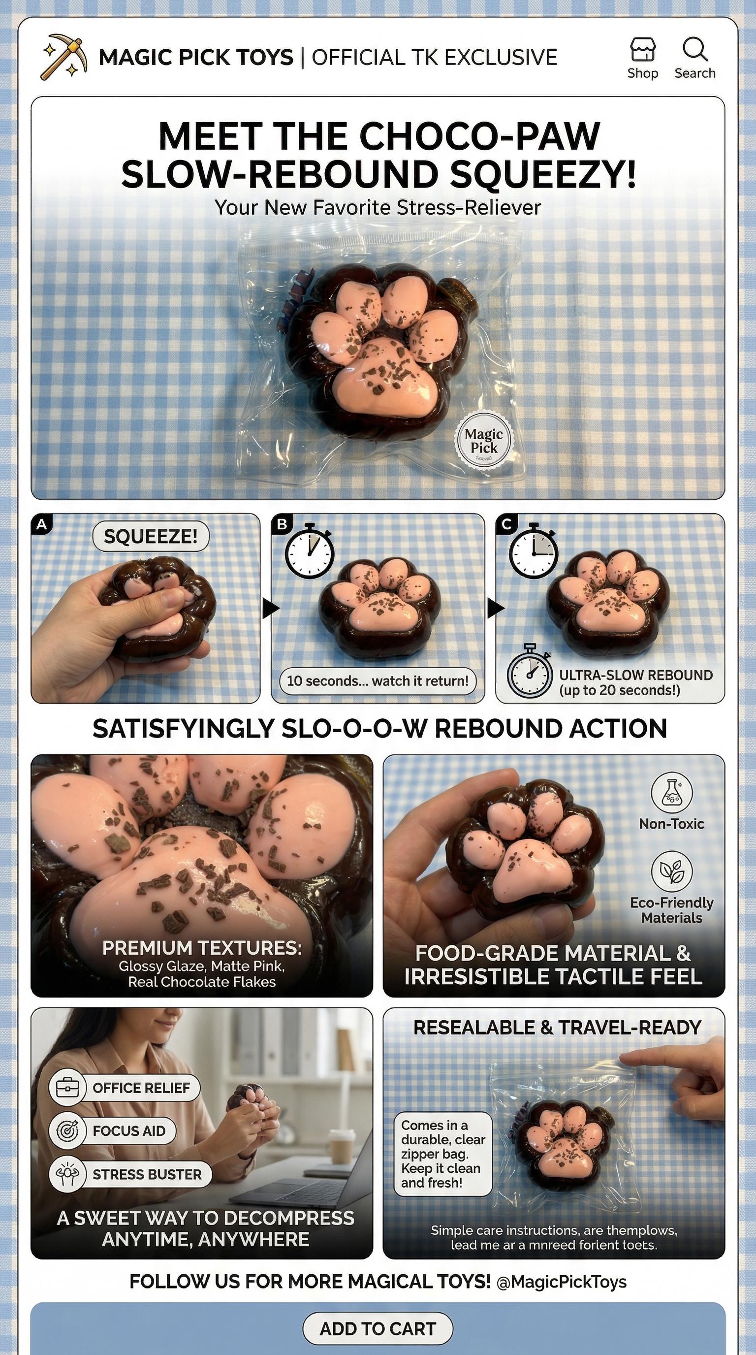 Final Sale | Chocolate Cat Paw Squishy - Food-Grade Silicone Slow-Rising Rebound Squishy Fidget Toys for Stress Relief - Soft Squeeze Toys with Thick Creamy Slime Texture, Handmade Non-Toxic Sensory Toys