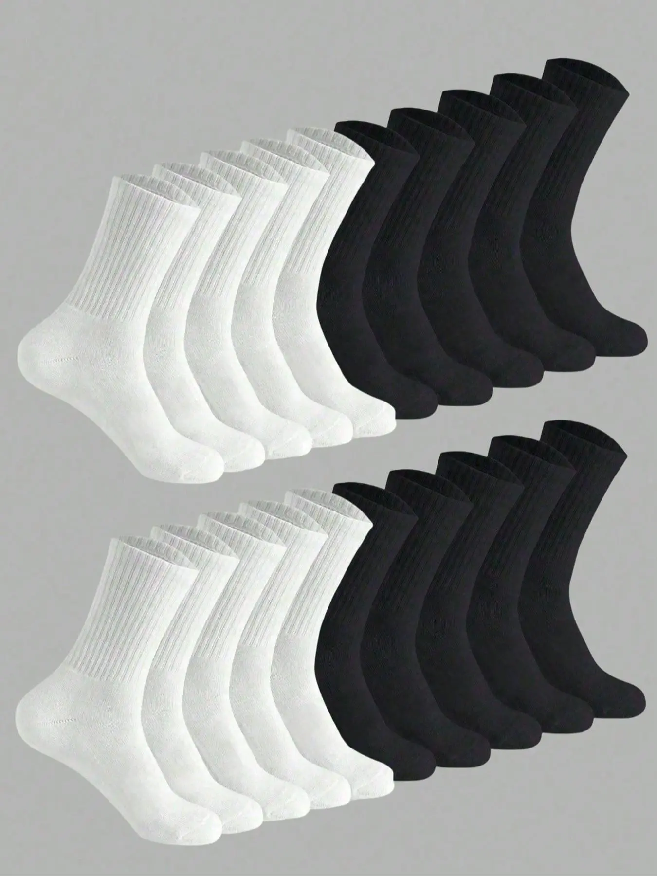 10 Pairs Unisex Crew Socks, Plain, Comfortable Soft Sweat-Absorbing Antibacterial, Ideal for Daily & Sports Use
