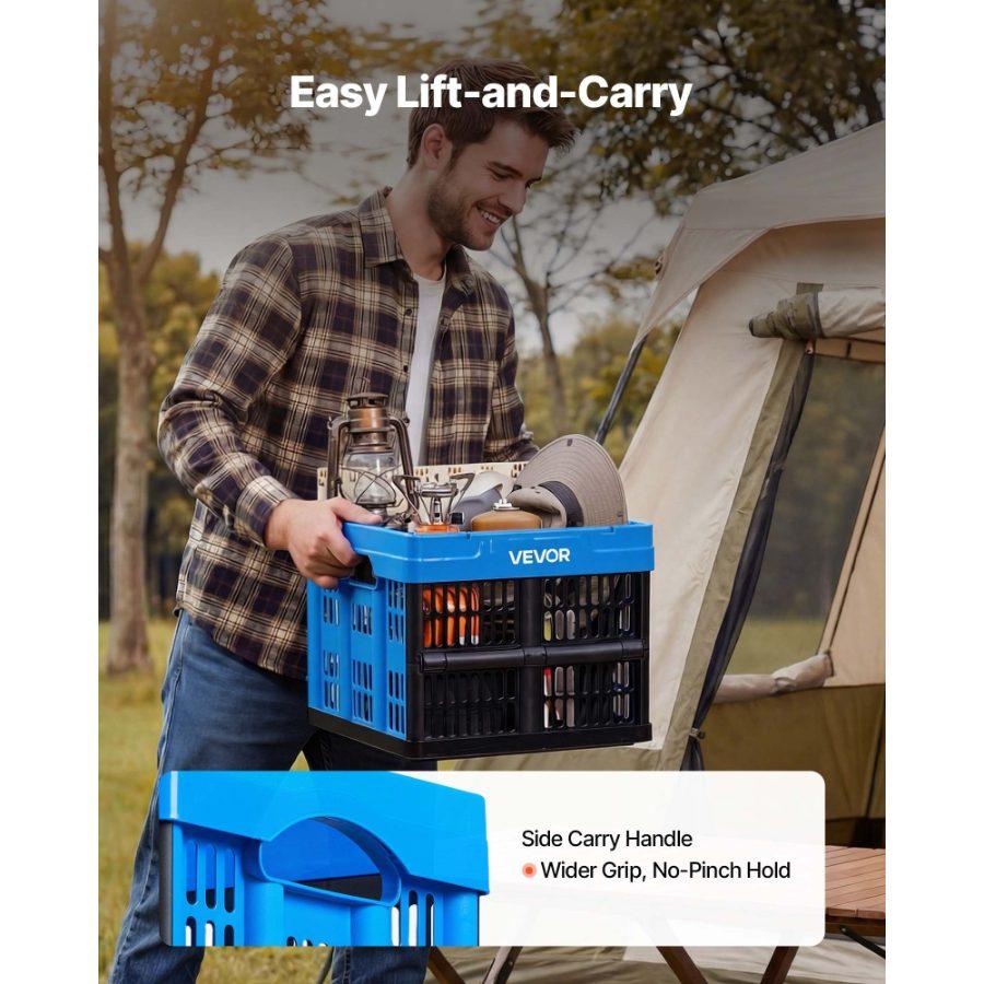 VEVOR Plastic Collapsible Storage Bins, 25L 3 Packs, Stackable Folding Storage Crates with Handles, Holds 22 lbs Per Bin, Foldable Heavy Duty Containers, Space-Saving Baskets, for Home Organizing