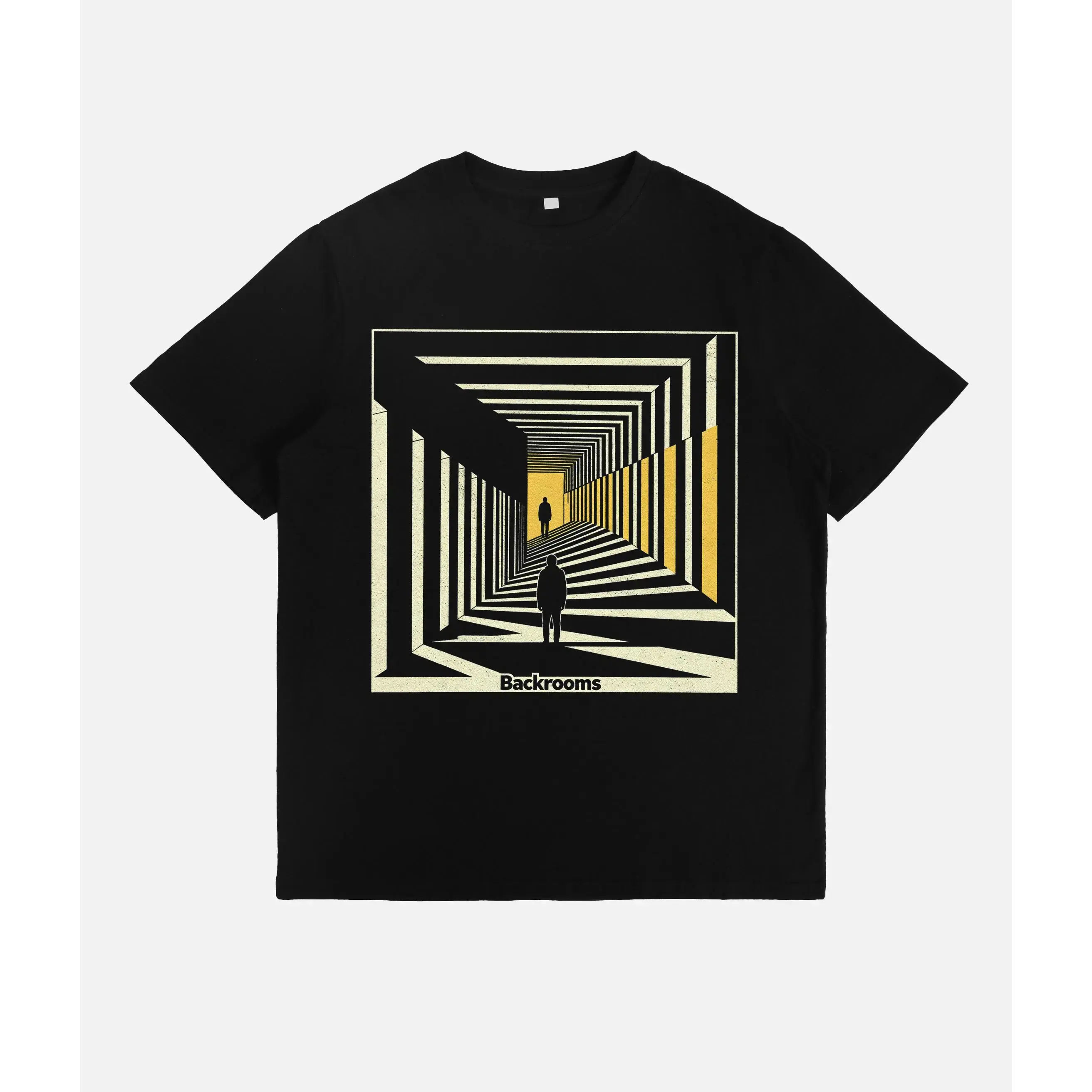 Men's Casual Backrooms Graphic T-Shirt - 100% Soft Cotton, Short Sleeve, Classic Fit, Round Neck, Vibrant Print, Unisex Liminal Space Menswear Top, Suitable for Gym, Cold Machine Wash, Tumble Dry Low, Tshirt, 100% Cotton, All Seasons