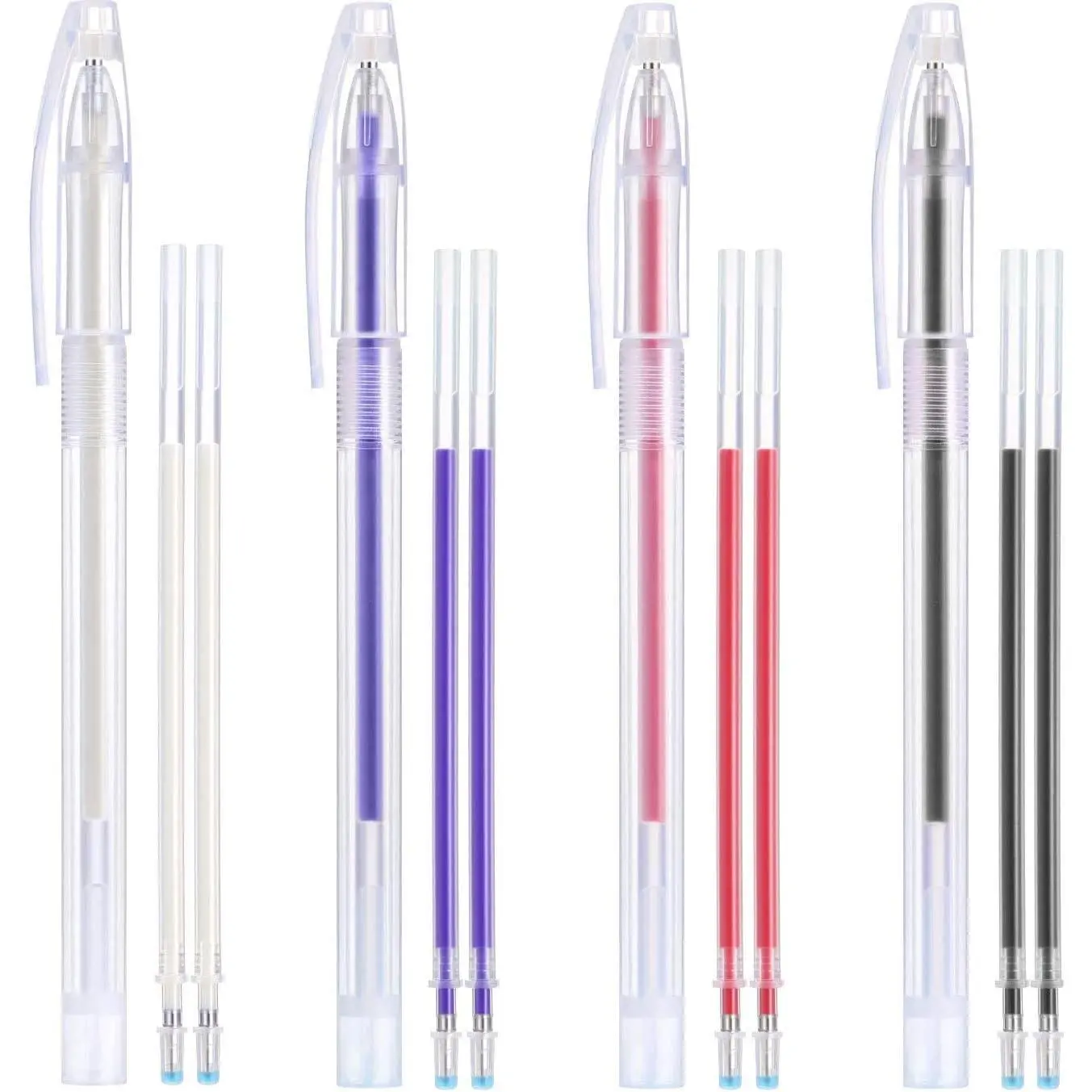 Heat Erasable Fabric Marking Pens with 8 Refills, 4 Colors Heat Erasable Pens for Fabrics in Four Colors Sewing Quilting Dressmaking