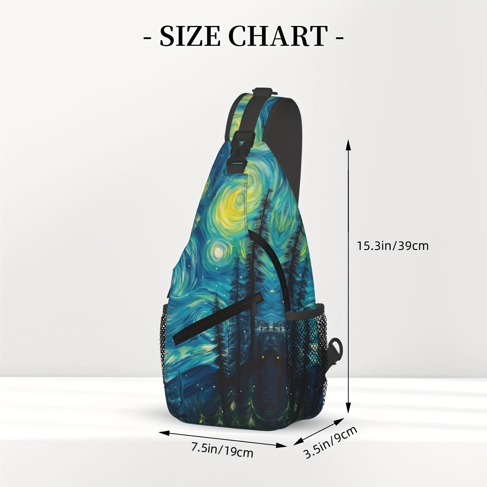 A Stylish  Spacious Crossbody Chest Bag Featuring an Abstract Design Inspired by a Starry Night  Forest, Perfect for Hiking, Shopping, Leisure Travel, Or As a Beach Bag.This Durable Backpack Is Also Suitable for Fishing  School and