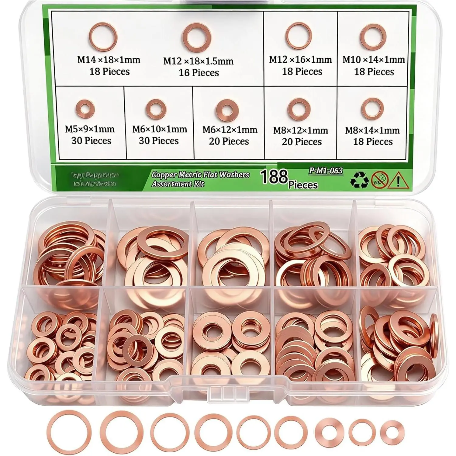 188 count Copper Crush Washer Metric Oil Drain Plug  Kit Sealing Washers 9 Sizes(M5 M6 M8 M10 M12 M14)