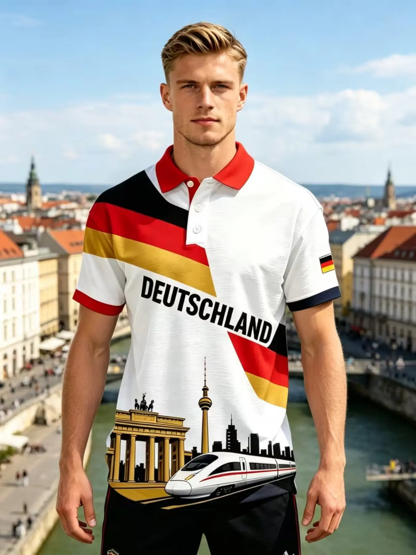 Men's Casual Sport Short Sleeve Polo Shirt, Germany Flag Print, Breathable Polyester, Casual Breathable Sportswear, Ideal for Daily Wear