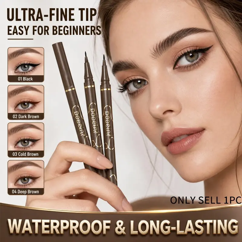 Beginner Friendly Gold Trim Liquid Eyeliner, Continuous Smooth Ink, Precise Outer Corner Lining, Craft Korean Sheer Nude Vibe Eye Makeup