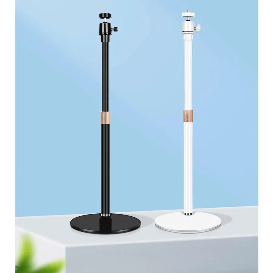 Round Base Desktop Microphone Stand With Fill Light Adjustable Height Phone Holder For Live Streaming Photography Shooting