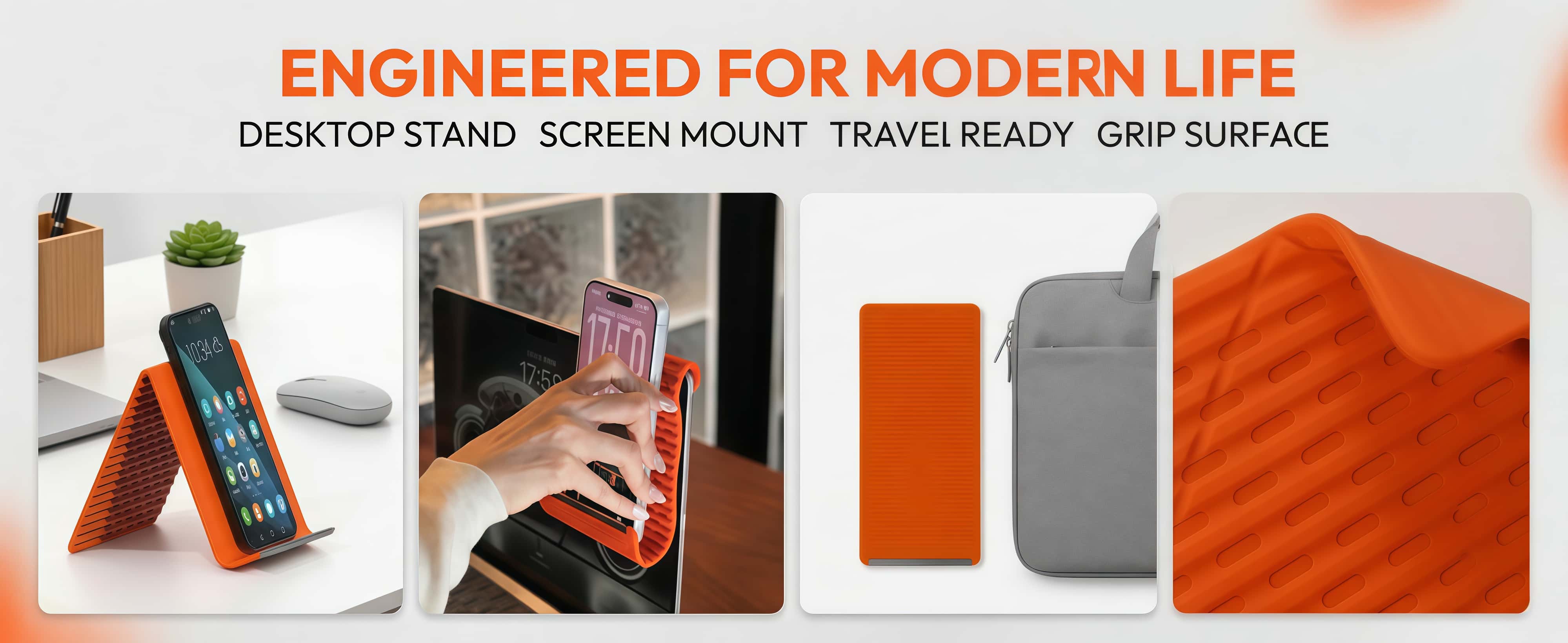 Flexible Silicone Phone Stand with Aluminum | Universal for Phone Tablet Laptop | Foldable Portable Travel Must Have Cellphone Smartphone Folding Mount