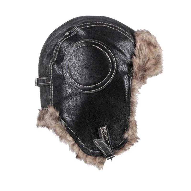 Unisex Winter Ushanka Hat Trapper Aviator Trooper Earflap Warm Faux Fur Leather Waterproof Ski Hat Bomber Cap Ear Protectors Hat