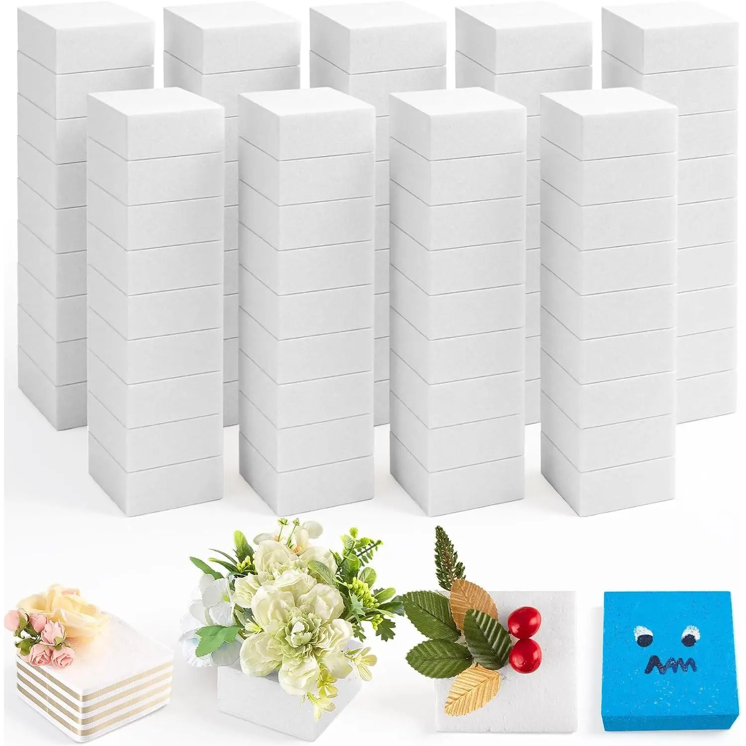 48 Pack Craft  Blocks 4x4x2 in Non Squishy Square White Flower  Cubes Sculpting EPS Polystyrene Block for DIY Art Project Christmas Wedding Floral Arrangement Modeling Sculpture