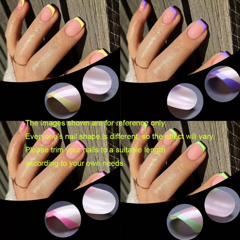 Neon Rainbow French Nail Tips, 240Pcs Short Brighter Pastel French Tip Press on Beach  for Women, 5 Color Glossy Soft Gel  Nail Press Ons Fake False Nails Extensions for DIY Art,Press on  Women  Short