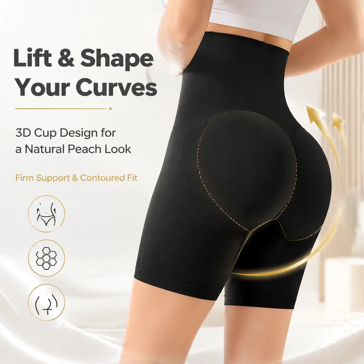 Women's High-Waist Tummy Control Shapewear Shorts - 4 Fish Bone Anti-Rolling, 3D Hip Enhancer, Butt Lifter, Seamless Mid-Thigh Compression Waist Trainer for Postpartum, Wedding Wear belly Comfortable Breathable Support Belt