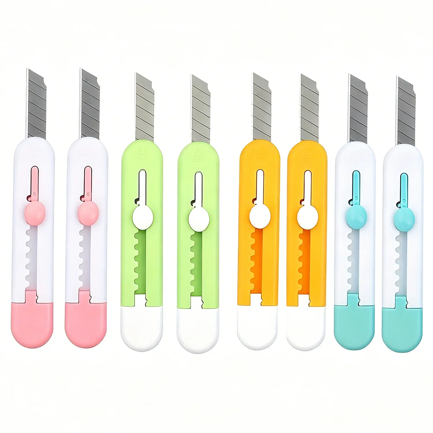 8PCS Retractable Mini Utility Knife Bulk Pack - Office Cutting Supply with Safety Lock, Compact Lightweight Body, Portable Keychain Letter Opener, Smooth Paper Cutter for Home/Office Unpacking, Student Gifts