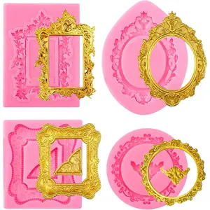 Silicone Frame Mold 4Pcs Picture Frame Molds Silicone Molds for Cake Decorating