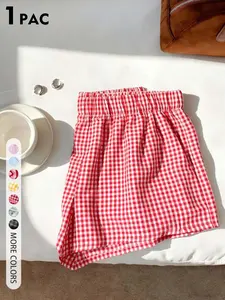 American Vintage Style Home Wear Shorts, Everyday Short, Classic / Gingham Check, Boho Fitted Design, Lightweight Breathable Fabric, All Seasons