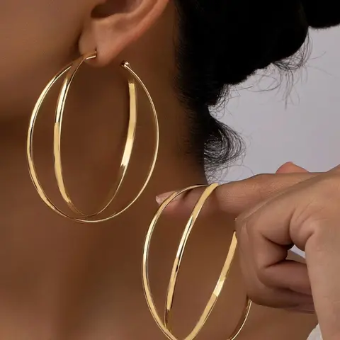Classic Geometric Double Hoop Earrings, Versatile Jewelry for Women, Alloy Material, Fashionable Accessory for Daily Wear
