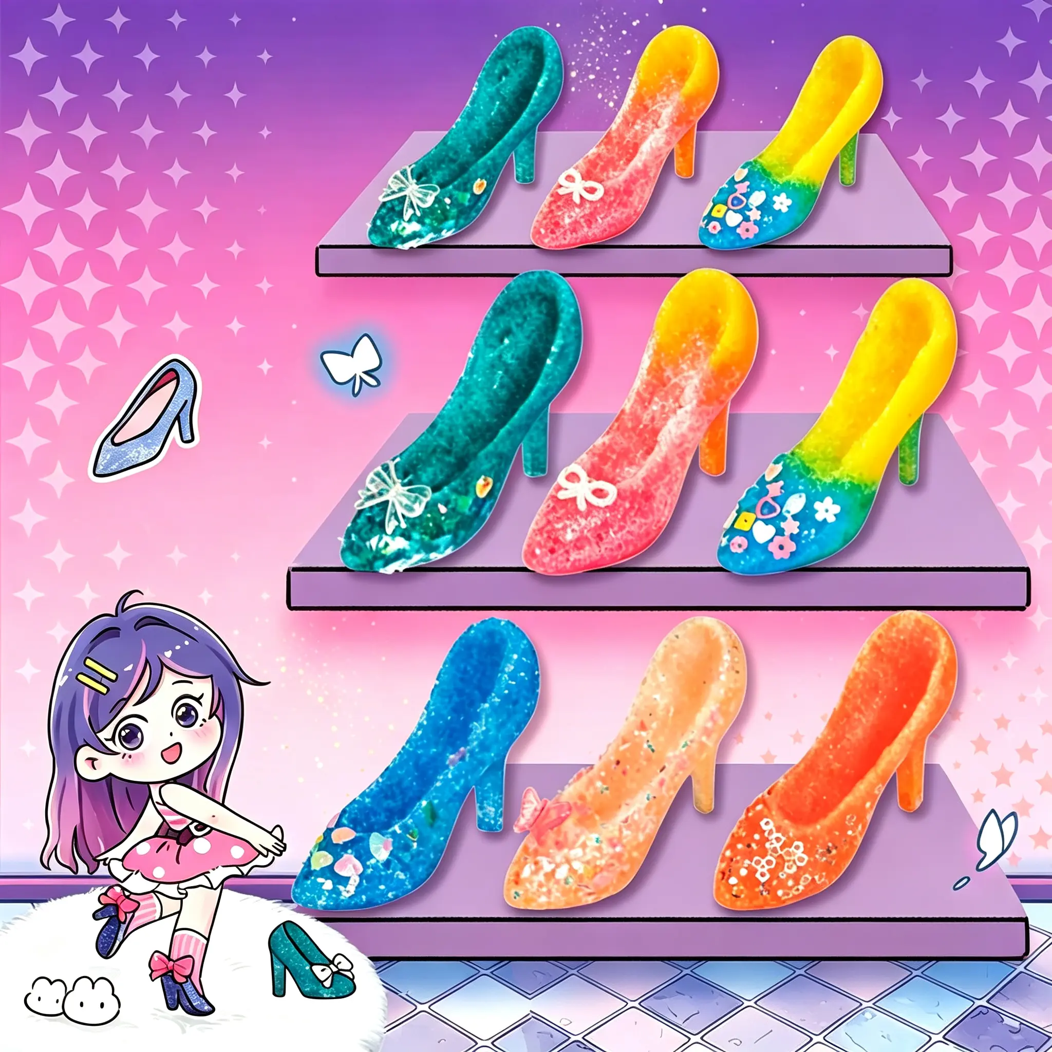DIY Princess High Heels Design Kit – Create Your Own Sparkling Jelly Sand Shoes!Fun Fashion Craft Set for Little Stylists, Imaginative 3D Sand Art Activity for Kids