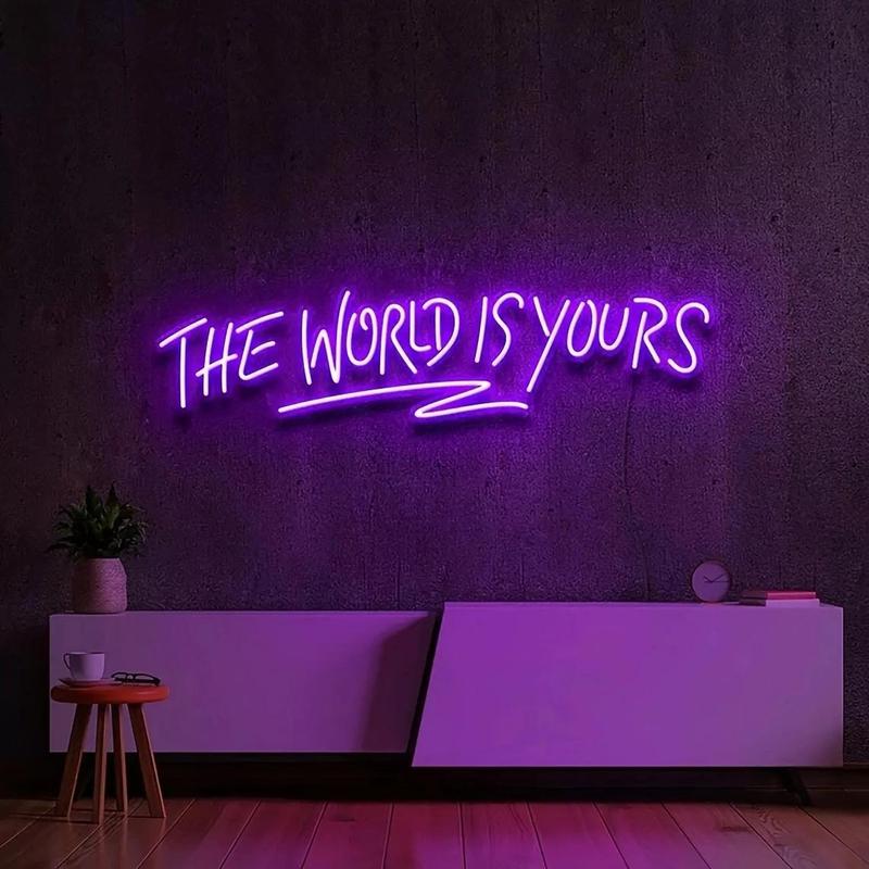 The World Is Yours Neon Sign, Personalized Letter Sign, Multicolor LED Luminous Wall Hanging Neon Sign for Bars, Nightclubs, Coffee Shops, Living Rooms, Led Signs