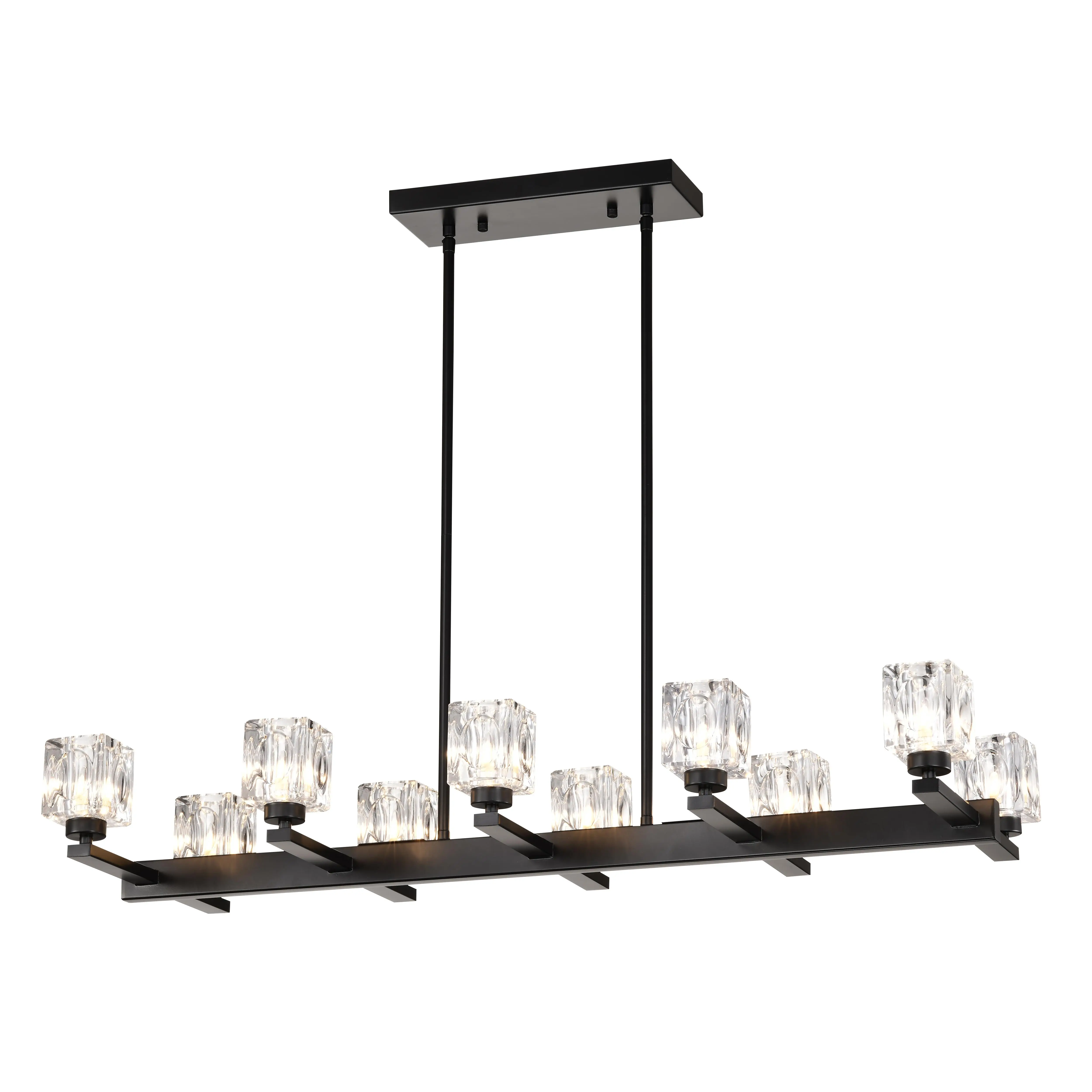 Nokaa 10-Light Linear Crystal Chandelier, Matte Black Farmhouse Pendant Light for Dining Room Kitchen Island Bar Long Table, Modern Hanging Ceiling Light with G9 Bulb Base, 40W Max, Adjustable Height