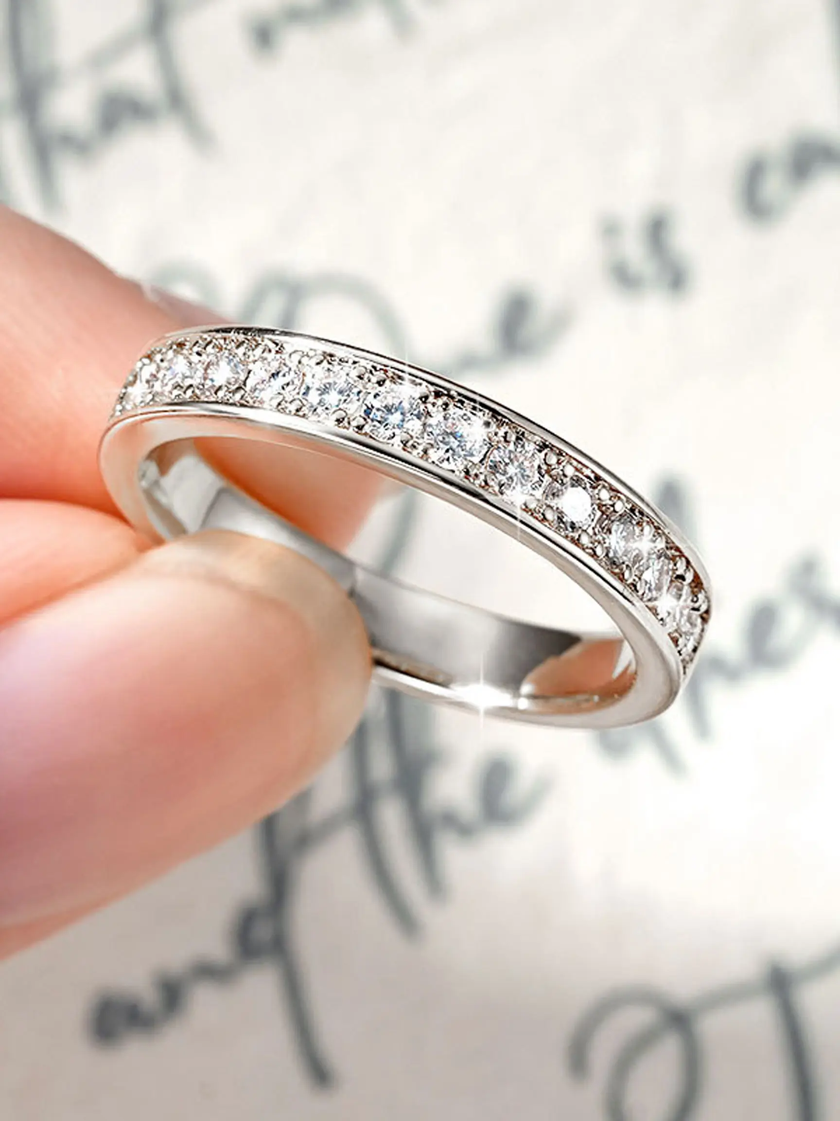 Half Circle Inlaid Moissanite Women's Ring, Inlaid Circular Moissanite Stackable Ring, Minimalist Elegant Engagement Wedding High-end Jewelry