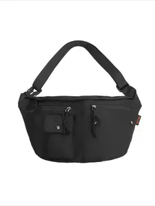 Large Capacity Nylon Fanny Pack, Casual Streetwear Crossbody Sling Bag, Multi Zipper Pockets, Adjustable Strap, Waterproof, Unisex