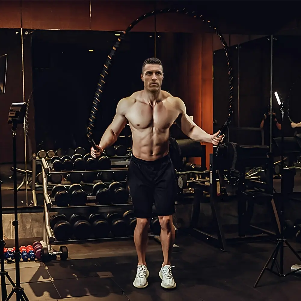 1/1.5 in Weighted Jump Rope & Battle Rope with Extra Protective Sleeve, Adult Fitness Gear for Full Body Workouts, 10-ft Gym Strength Training Equipment to Boost Power & Build Muscle for Men & Women