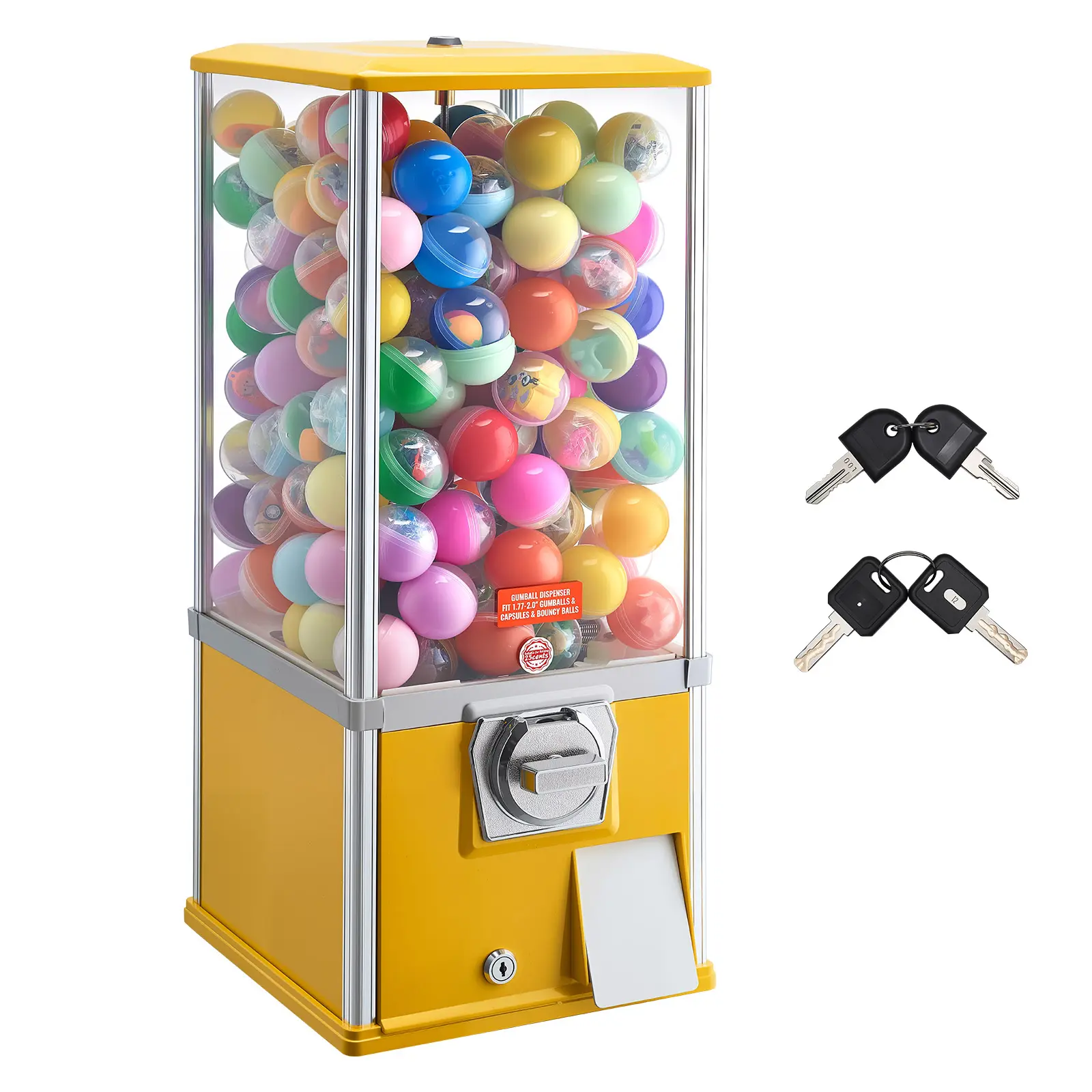 Gumball Machine, 25 inch Height Candy Vending Machine Dispenser, 25-Cent Vending Machines for Shopping Malls, Supermarkets, Amusement Parks, Arcades, Holds Up to 230 1.77 inch Spherical Candies