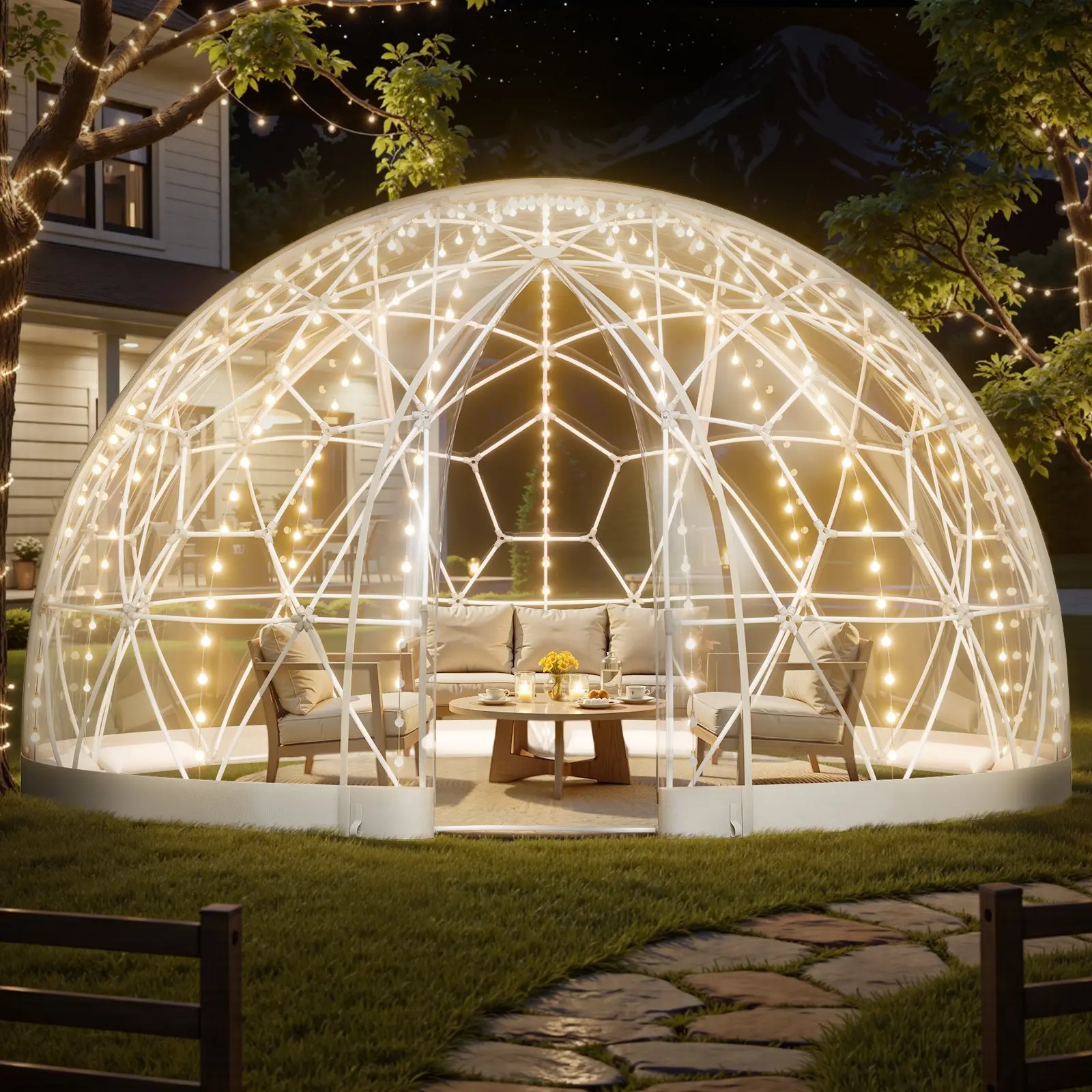 Garden Dome Igloo, 15x 9.5 ft Outdoor Clear Bubble Tent for 10-14 Person, Weatherproof Geodesic Dome Greenhouse with Window, PVC Igloo Tent for Backyard Patios Camping Party Wedding