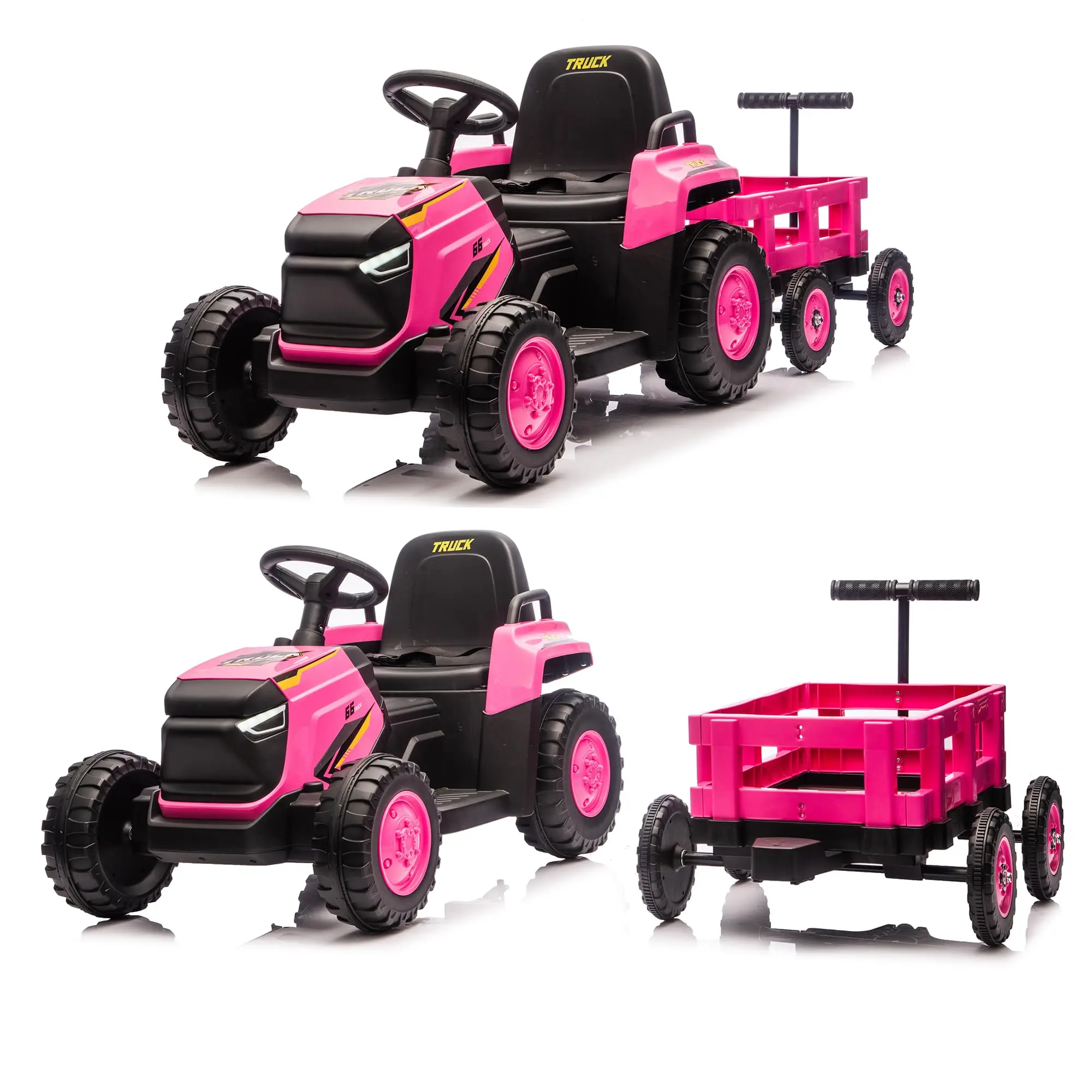 Toddlers Ride on Tractor with Detachable Garden Cart, 12V Electric Vehicle with Trailer, Ages 3–8, Battery-Powered 8-Wheel, Remote Control