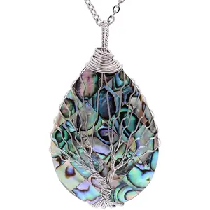 sedmart Tear Drop Abalone Shell Pendent Necklace Wire Wrap Abalone Shell Tree of Life Pendant Necklace Fashion Necklace Jewelry for Women handmade necklace mothers day necklace for mom jewelry