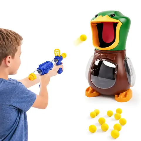Hungry Duck Feeding Game Set, Includes 12 Sponge Balls & Air Gun Blasters, Indoor Outdoor Toy, Enhances Parent-Child Interaction, Perfect for Parties