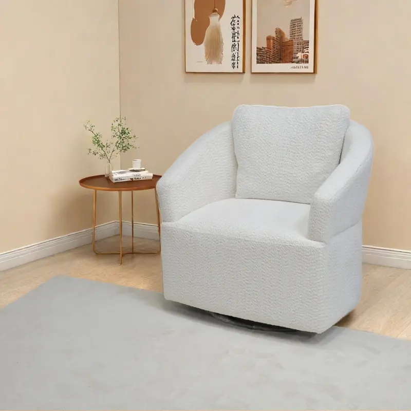 ARCH Modern 360 Degree Swivel Sofa Chair Round Armchair with High Backrest Upholstered Beige Velvet Accent Chair for Living Room Bedroom Office Small Spaces Single Seat, Living Room Furniture for Apartment, Lounge, Family Room, Sofa Couch Seating
