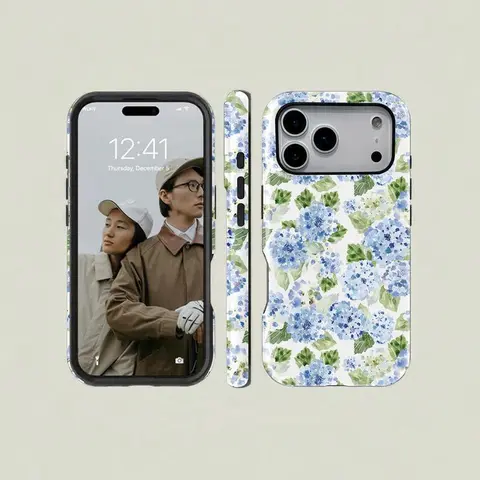 Hydrangea Girly 2-in-1 Shockproof Smartphone Case with Screen Protector - Durable, Stylish Accessories for Women, Spring-Summer Flowers Design for iPhone 11 12 13 14 15 16 Plus 17 ProMax MFL72FL