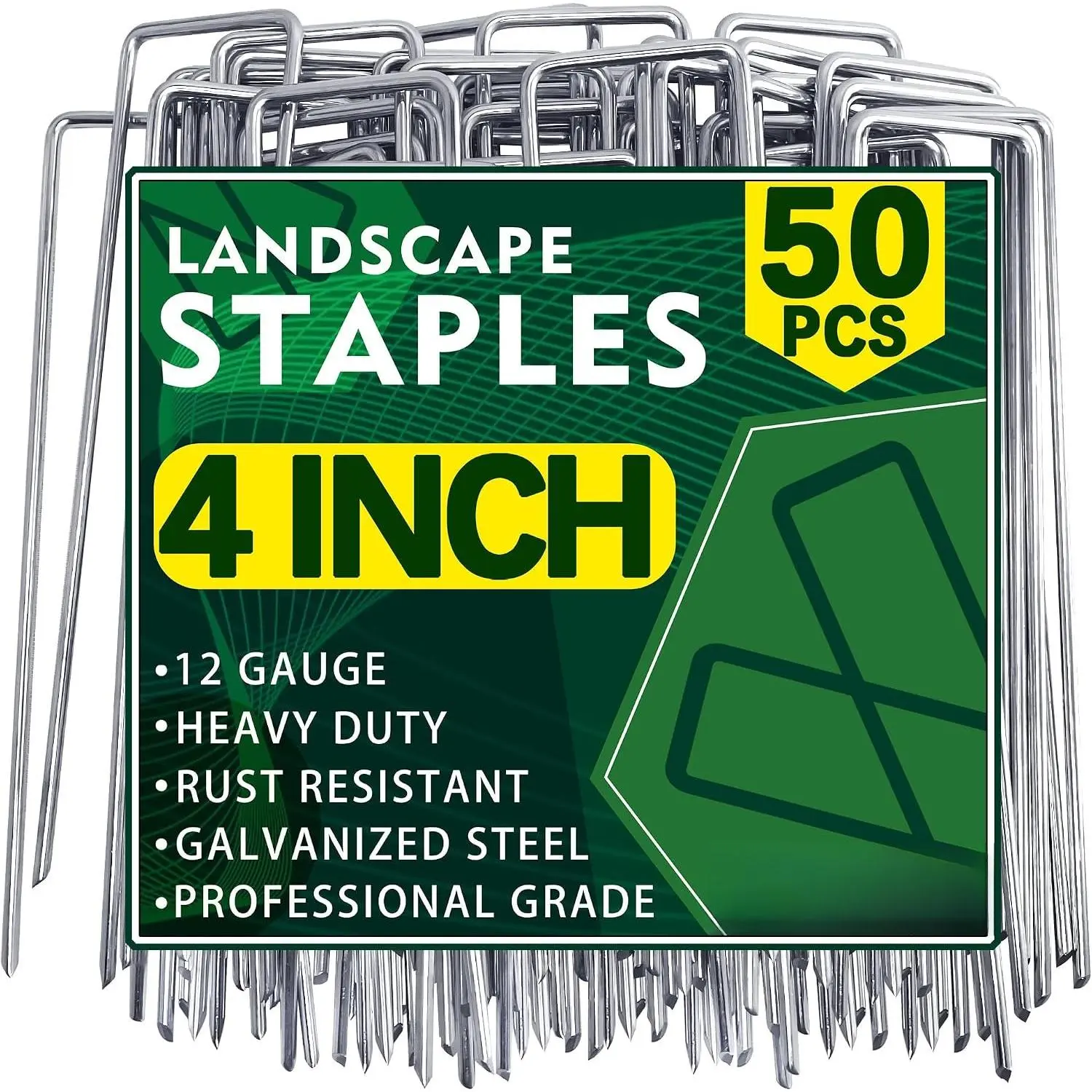 50 Pack Landscape  4 Inch 12 Gauge Garden Stakes Galvanized Garden  Pins Anti-Rust Ground Stakes for Weed Barrier, Irrigation Tubing, Yard Lawn, Landscape Fabric