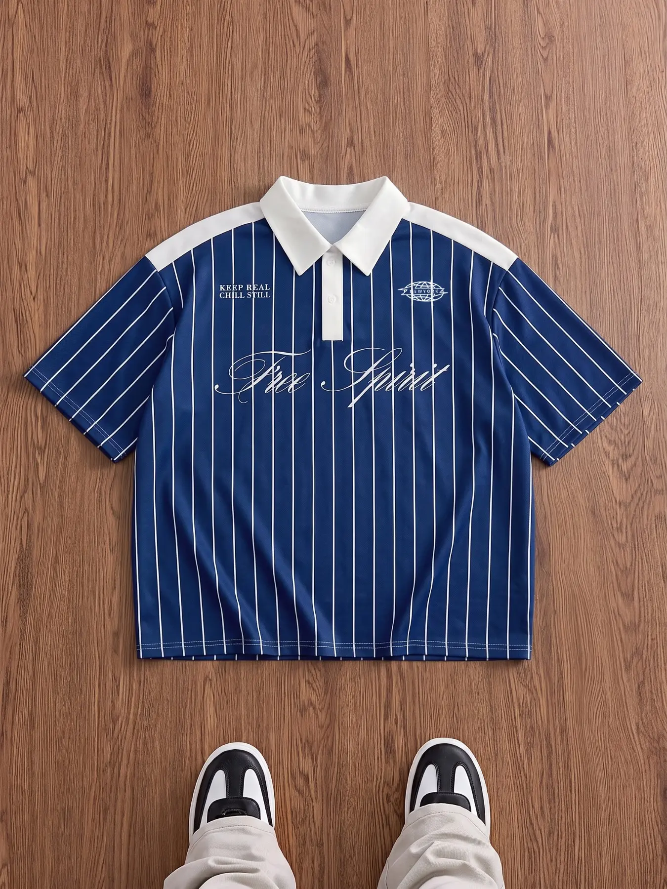 Men's Pinstripe Striped Polo Shirt Color Block Contrast Collar Graphic Print Loose Fit Short Sleeve Tee Baseball Jersey Retro Americana Y2K Hip Hop High Streetwear Outfits Diner Aesthetic Heavyweight Oversized Dropped Shoulder Gym Clothes