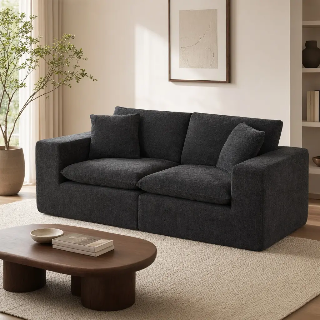 ARCH 2-Seat Chenille Comfy Couch - 2 Seat Living Room Furniture, Cloud Like Modular Living Room Furniture, Unique Cloud Shape, Freely Combinable, Soft & Durable Foam, With Cushion, 78.74x39.37x33.86in, 92.40lbs, Black Indoor Sofa