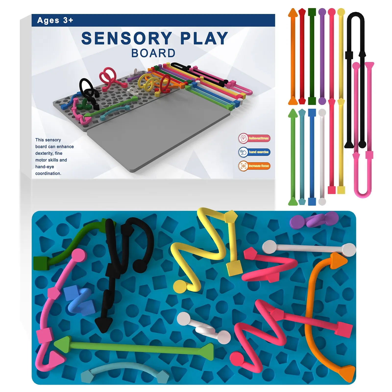 Silicone Fidget Board, Sensory Activity Busy Board, Shape‑Matching Fidget Toys for Kids & Adults, Quiet Travel Toy for Car, Airplane & Classroom, Calming Sensory Toy for Stress & Anxiety Relief, Autism ADHD Support, Birthday & Holiday Party Gift