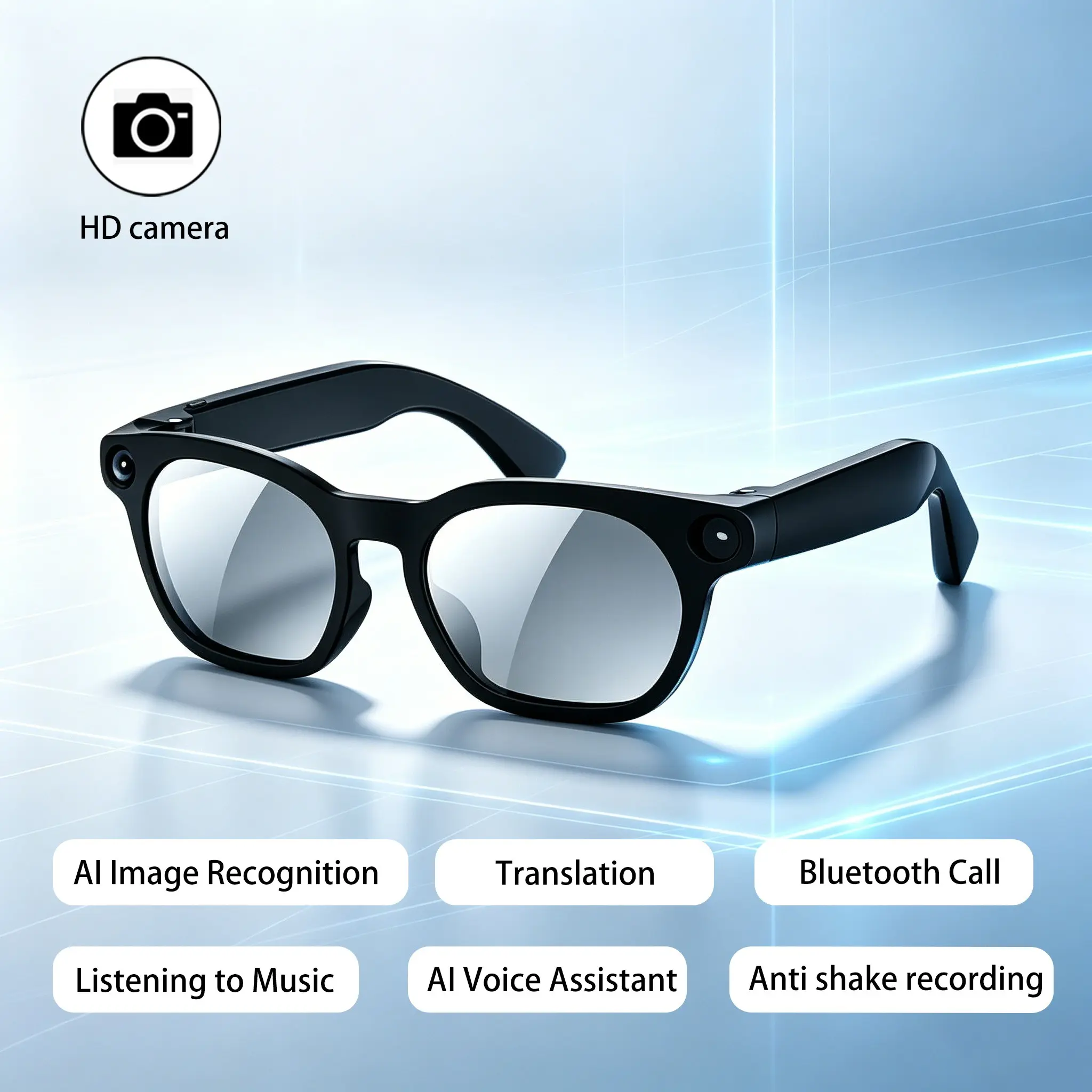 Cy03 Smart Ai Glasses, Chatgpt Translation, HD Camera, Recording, Ai Recognition, Wi-Fi Transfer, 290mah Battery, Blue Light Protection