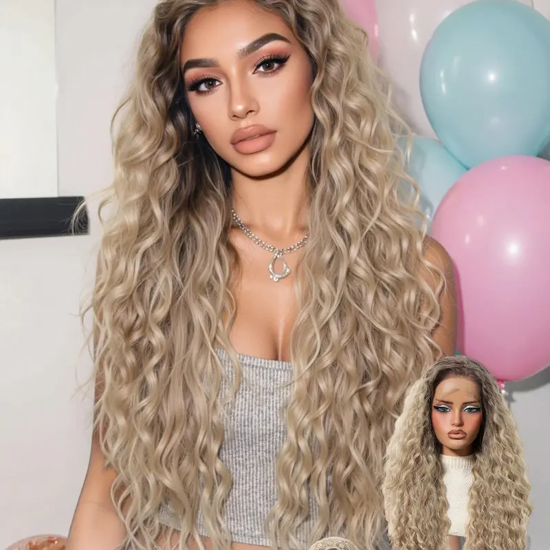 Women's Long Curly Synthetic Fiber Wig, Valentine's Day Gift Idea, All-Season Fashion Accessory, Easy-To-Wear Hairpiece, Curly Hair Wigs, Curled Synthetic Wig