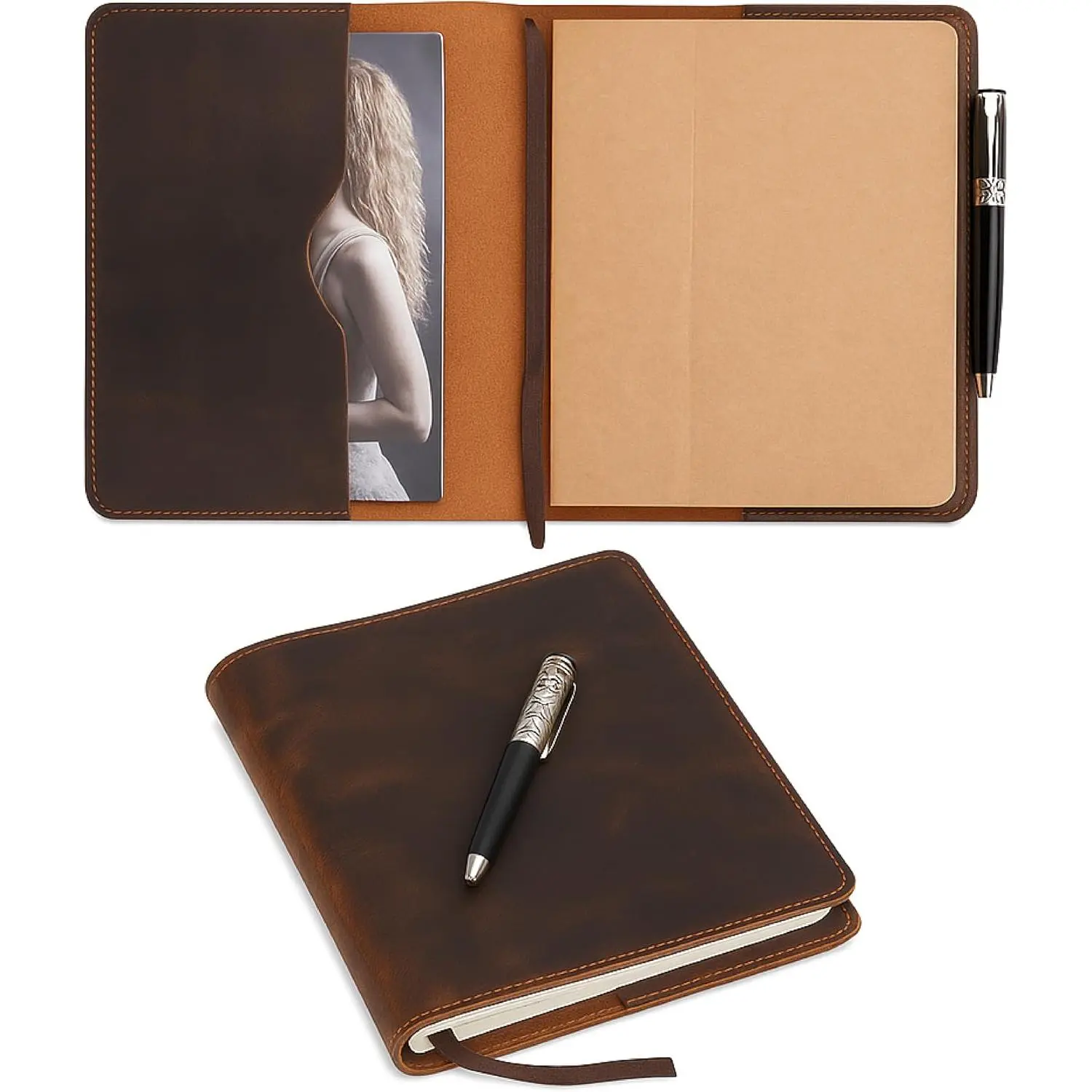 Brown XL Leather Journal Cover 7.5 x 9.5" – Refillable  Notebook Cover for Composition Notebook, Planner & Diary –  Protective Travel Writing Case