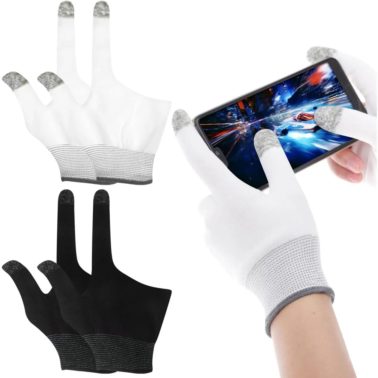 2 Pairs Gaming Finger Gloves - Touchscreen Sleeves for Mobile Gaming, Esports & Free Fire - Breathable Nylon & Graphene for Sweaty Hands, Pro Gamer Gloves