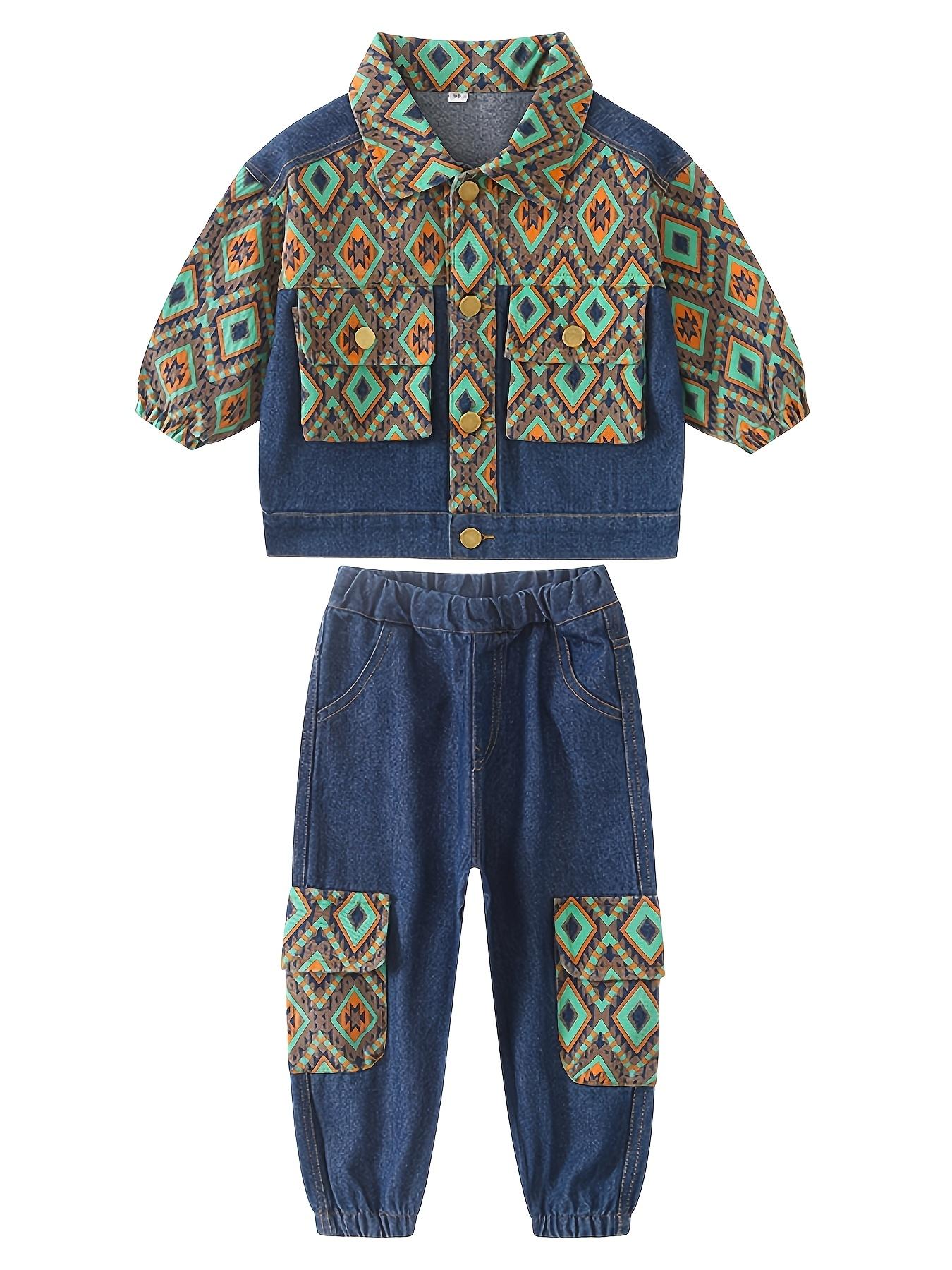 NewSuit Boys' Autumn Wear 2025 New Style Big Spring And Autumn Style Rogue Handsome Clothes Foreign Style Bohemian Style Fashion Suit Faux Denim Suit Two-Piece Set, for Outdoor